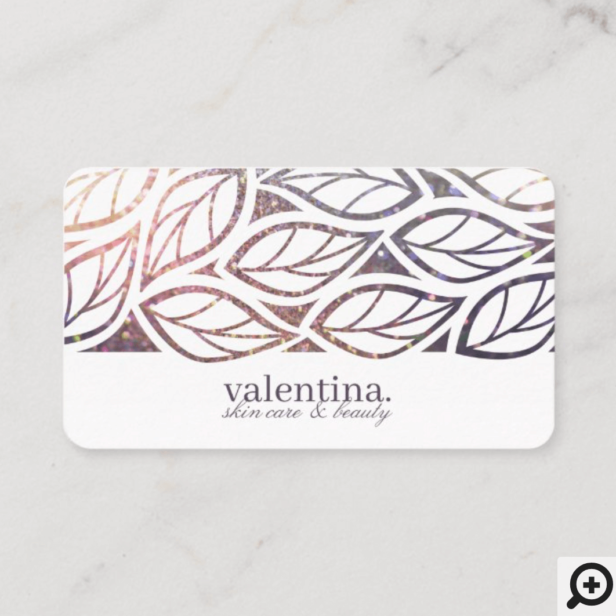 Elegant Violet Glitter Leaf Pattern Beauty Makeup Business Card
