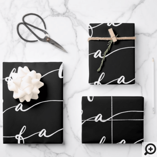 FA LA LA Black & White Calligraphy Christmas Carol Wrapping Paper Sheets