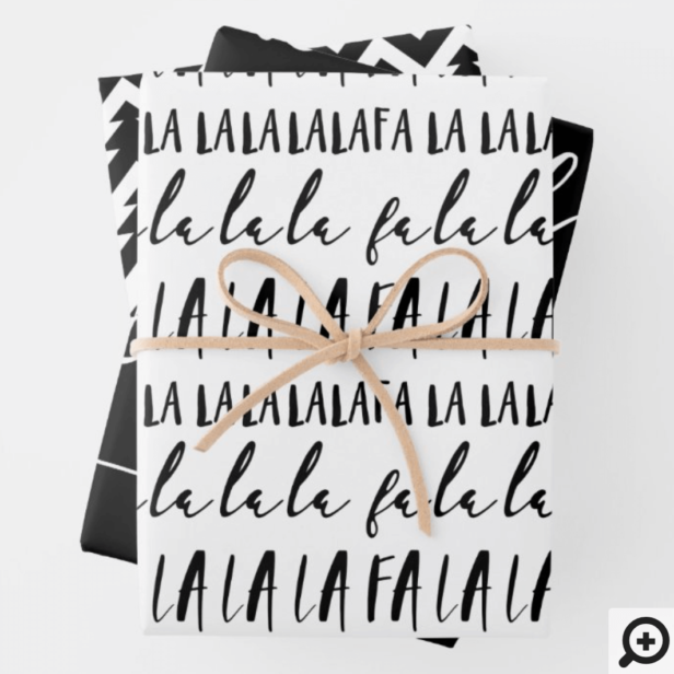 FA LA LA Black & White Typographic Christmas Carol Wrapping Paper Sheets