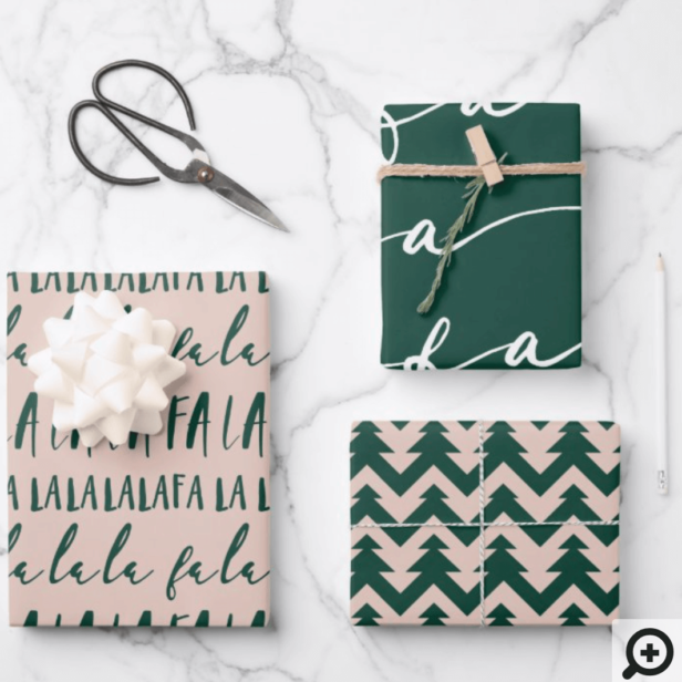 FA LA LA Green & Pink Typographic Christmas Carol Wrapping Paper Sheets