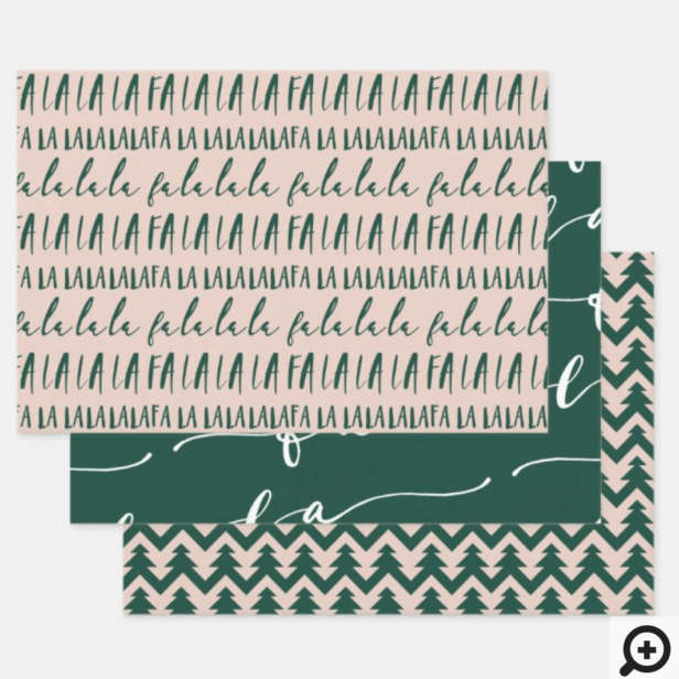 FA LA LA Green & Pink Typographic Christmas Carol Wrapping Paper Sheets