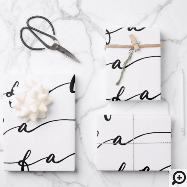 FA LA LA White & Black Calligraphy Christmas Carol Wrapping Paper Sheets