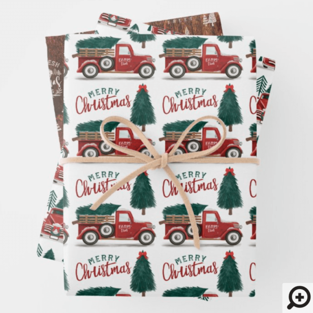 Farm Fresh Christmas Tree Vintage Red Pickup Truck Wrapping Paper Sheets