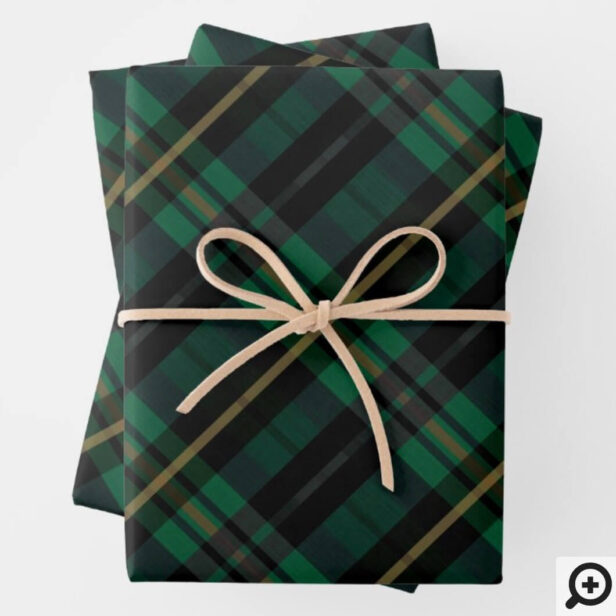 Festive Stylish Dark Forest Green Plaid Pattern Wrapping Paper Sheets
