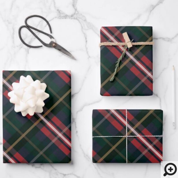 Festive Stylish Dark Red & Green Plaid Pattern Wrapping Paper Sheets