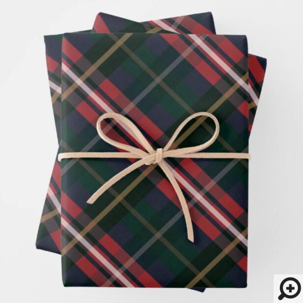 Festive Stylish Dark Red & Green Plaid Pattern Wrapping Paper Sheets