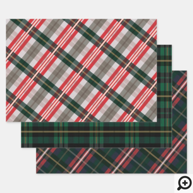 Festive Stylish Multi-Colored Plaid Pattern Wrapping Paper Sheets
