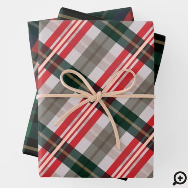 Festive Stylish Multi-Colored Plaid Pattern Wrapping Paper Sheets