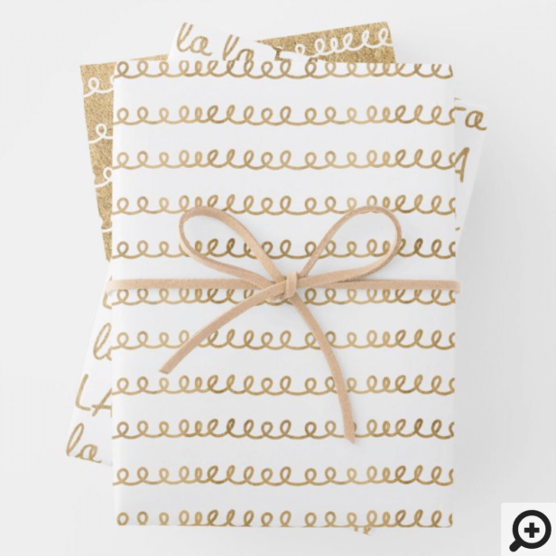 Gold & White Elegant Fa La Typographic Christmas Wrapping Paper Sheets