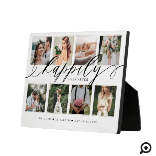 Happily Ever After Newlyweds Wedding Photo Collage Plaque