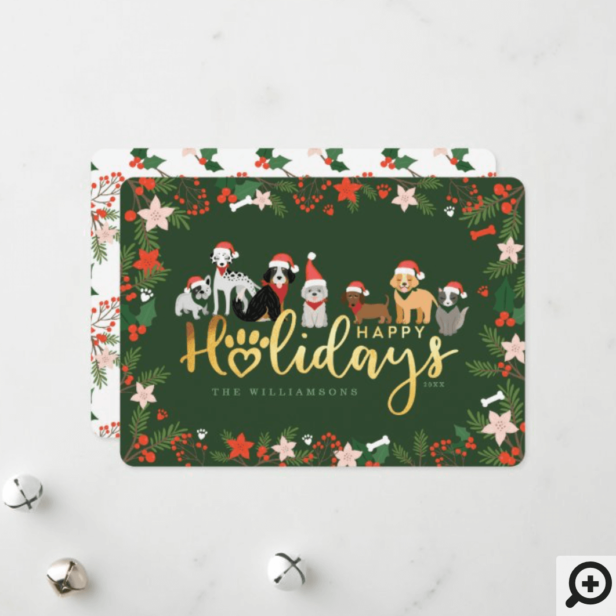 Happy Holidays Festive Pet Family Dog Breeds Holiday Card