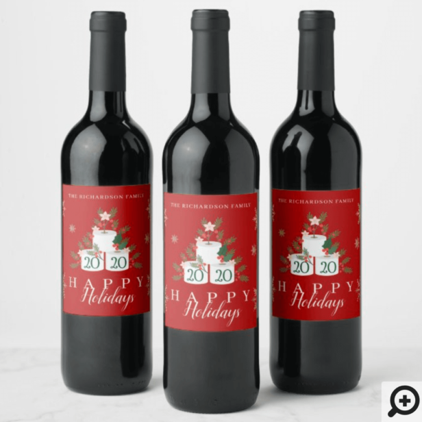 Happy Holidays Funny Toilet Paper Christmas Tree Red Wine Label