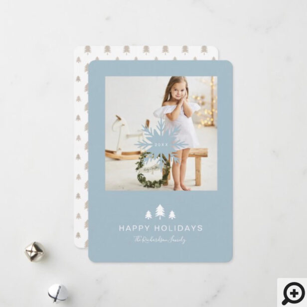 Kraft Paper Christmas Tree & Snowflake 1 Photo Holiday Card