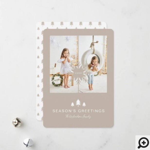 Kraft Paper Christmas Tree & Snowflake 2 Photo Holiday Card