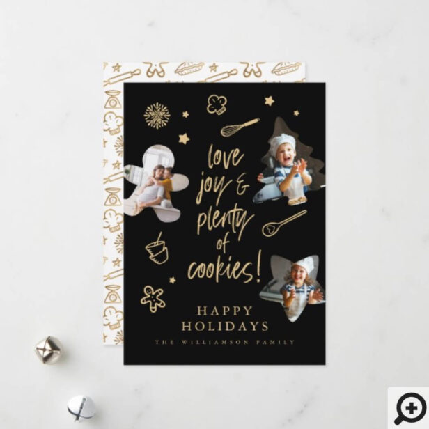 Love Joy Christmas Cookies Family Baking Photos Black Holiday Card