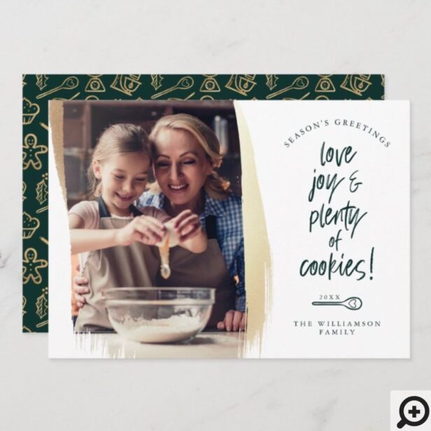 Love Joy & Plenty of Cookies Family Baking Photo Green Holiday Card