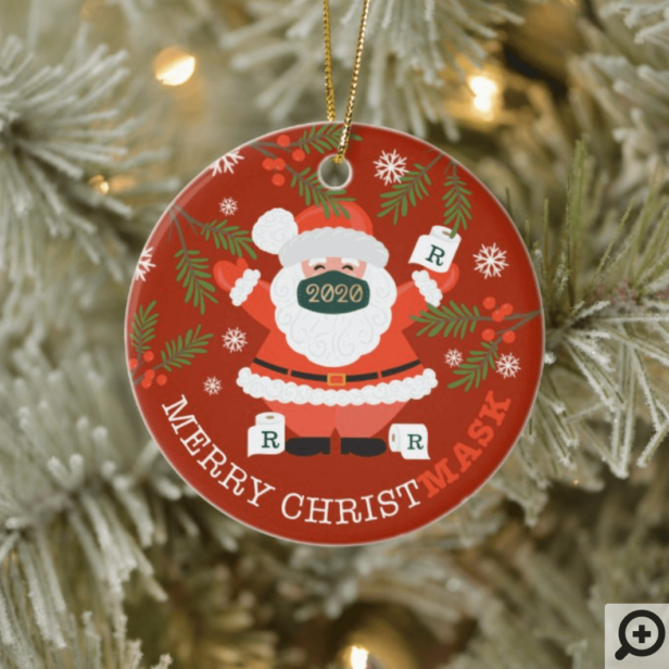 Merry Christmask Fun Santa Mask & Toilet Paper Ceramic Red Ornament