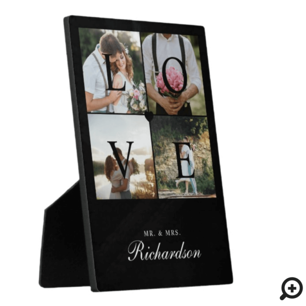 Modern Love Newlyweds Wedding Photo Collage Black Plaque