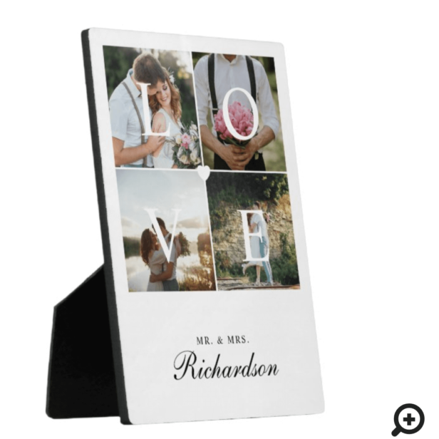 Modern Love Newlyweds Wedding Photo Collage White Plaque