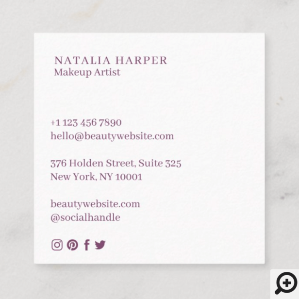 Modern Violet & Champagne Glitter Beauty Makeup Square Business Card