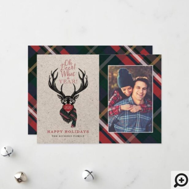 Oh Deer What a Year! Reindeer Plaid Scarf & Mask Holiday Card
