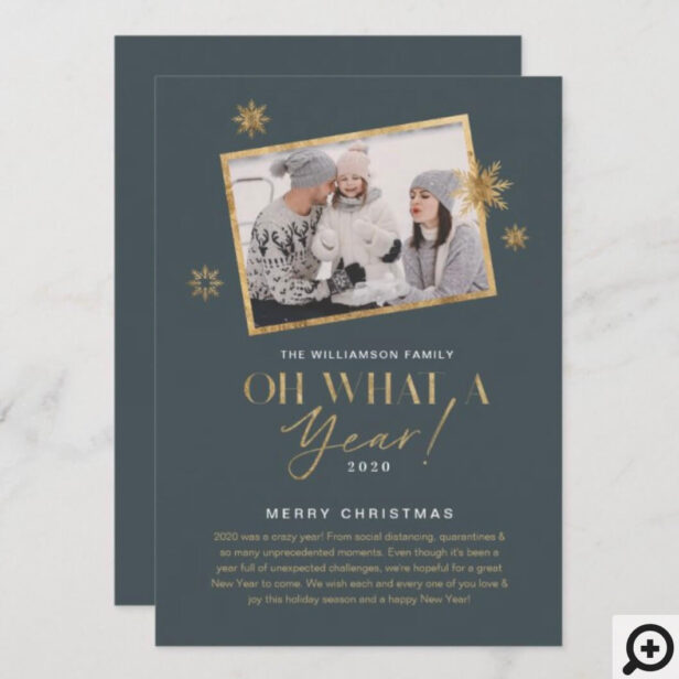 Oh What a Year! Year in Review Gold & Grey 1 Photo Holiday Card