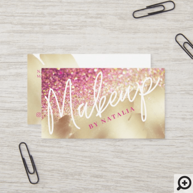 Pink & Champagne Glitter Gold Foil Beauty Makeup Business Card