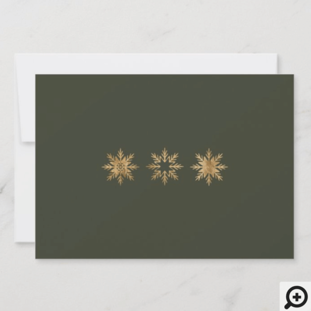 Merry Christmas Green & Gold Foliage & Snowflakes Holiday Card