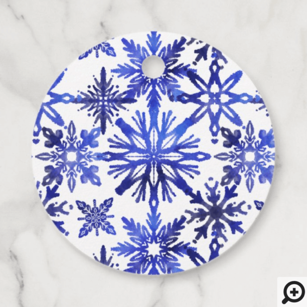 Shibori Tie Dye Indigo Blue Snowflakes Pattern Favor Tags