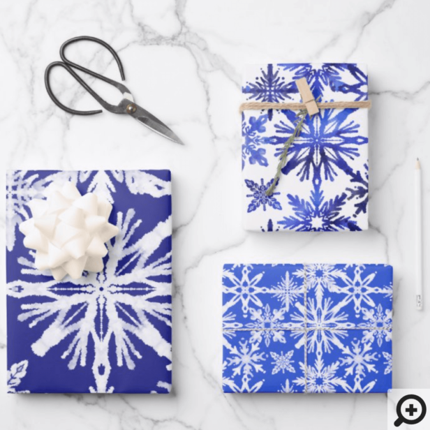 Shibori Tie Dye Indigo Blue Snowflakes Pattern Wrapping Paper Sheets