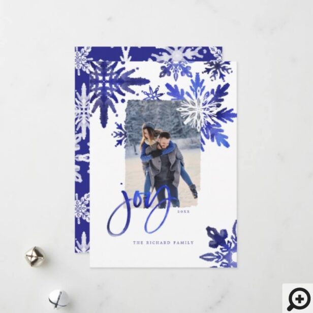 Shibori Tie Dye Indigo Blue Snowflakes Photo Holiday Card