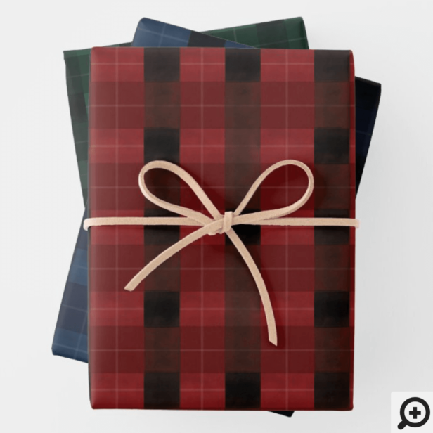 Watercolor Red, Green & Navy Wrapping Paper Sheets