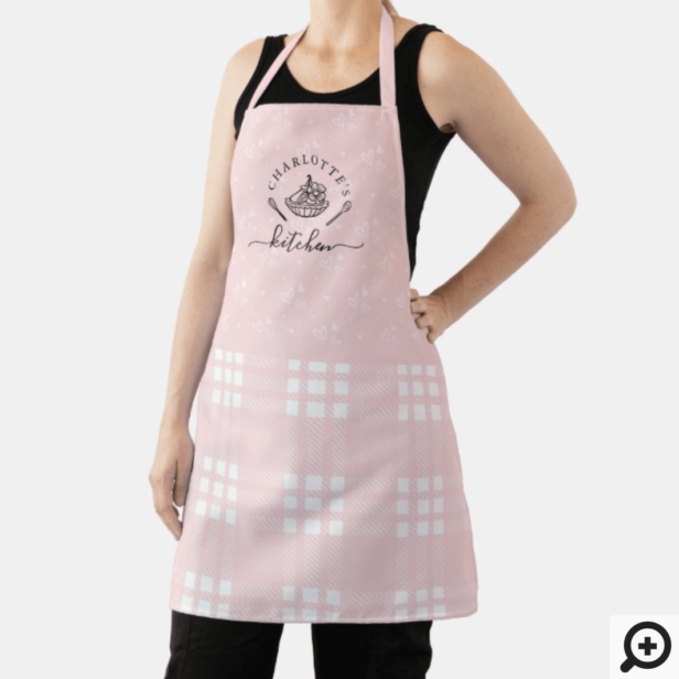 Custom Pink Plaid Kitchen Whisk & Tart Baking Apron