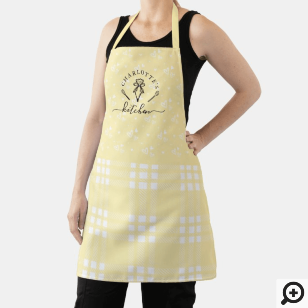 Custom Yellow Plaid Kitchen Whisk & Pastry Bag Apron