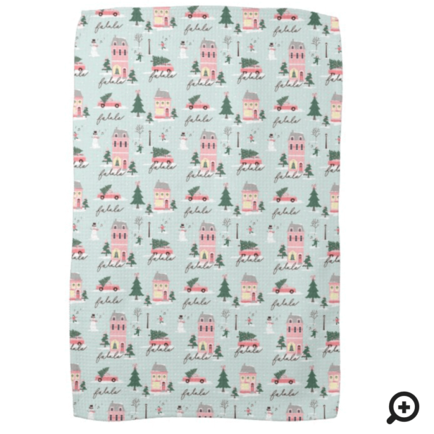 Fa La Home For The Holiday Town & Pink Retro Van Kitchen Towel