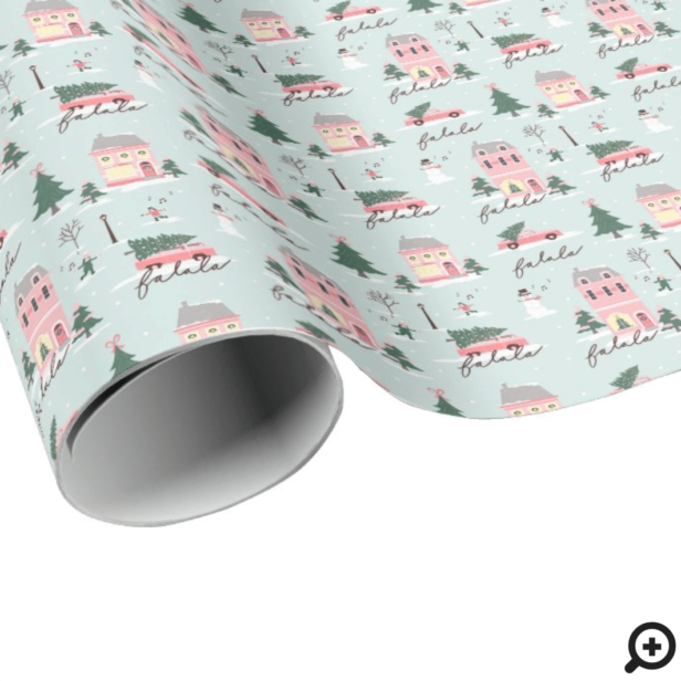 Fa La Home For The Holidays Town & Pink Retro Van Blue Wrapping Paper
