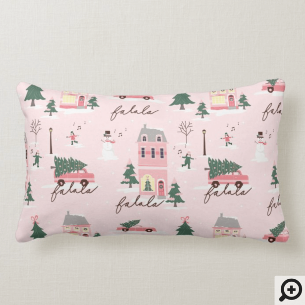 Fa La Home For The Holidays Town & Pink Retro Van Pink Lumbar Pillow.png