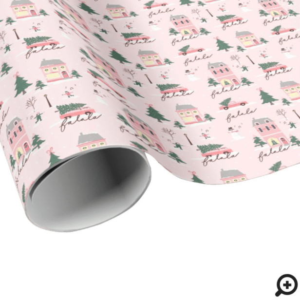Fa La Home For The Holidays Town & Pink Retro Van Pink Wrapping Paper