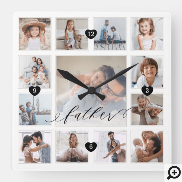 Father Script Family Memory Photo Grid Collage Square Wall Clock