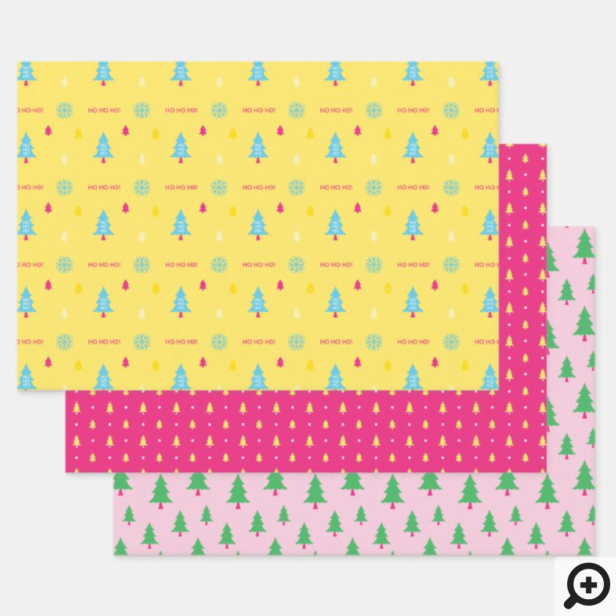 Festive & Fun Bright Neon Colourful Christmas Tree Wrapping Paper Sheets