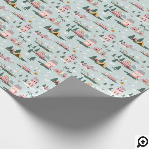 Let The Adventure Begin Chic Pink Retro Van Travel Wrapping Paper