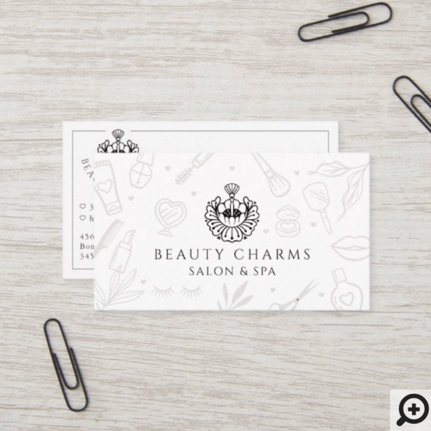 Luxury Beauty Charms Black & White Makeup Logo Business Card