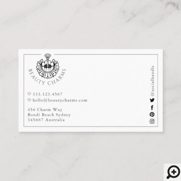 Luxury Beauty Charms Black & White Makeup Logo Business Card