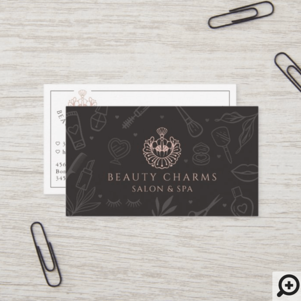 Luxury Beauty Charms Charcoal Grey Makeup Logo Business Card