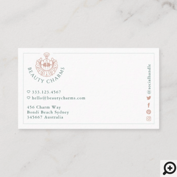 Luxury Beauty Charms Green & Pink Makeup Logo Business Card