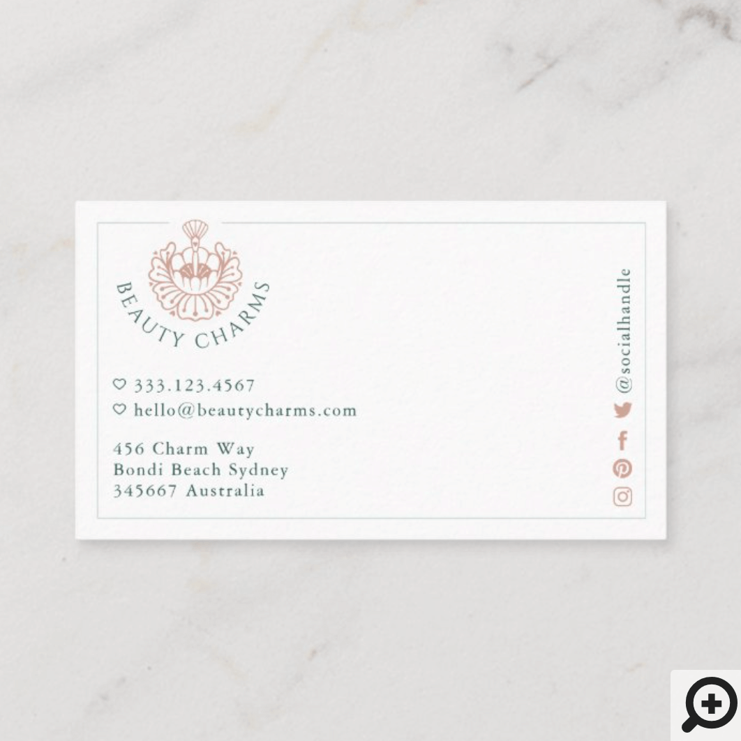 Luxury Beauty Charms Green & Pink Makeup Logo Business Card