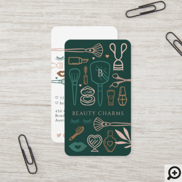 Luxury Beauty Charms Makeup Tools Emerald Green Business Card