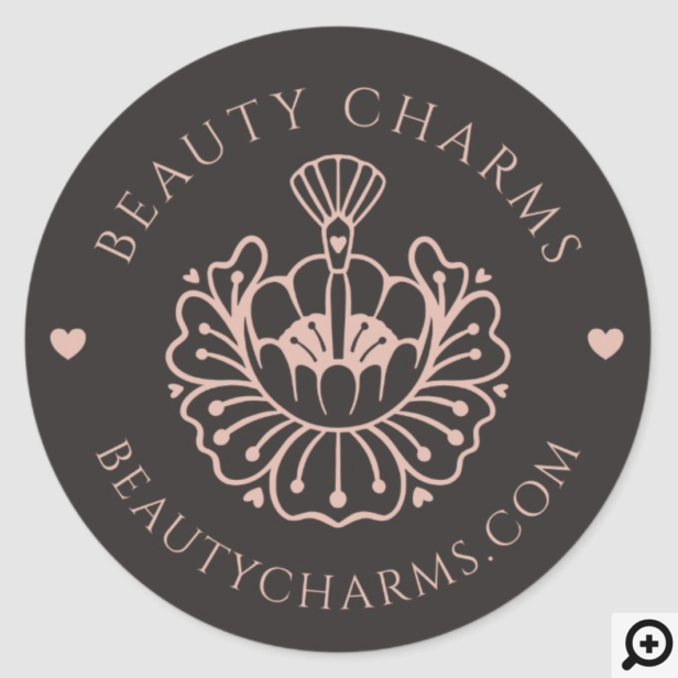 Luxury Beauty Lotus/Makeup Brush Logo Black & Pink Classic Round Sticker