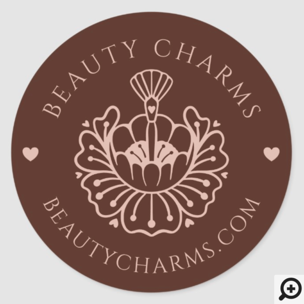 Luxury Beauty Lotus/Makeup Brush Logo Burgundy Classic Round Sticker
