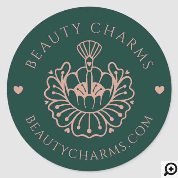 Luxury Beauty Lotus/Makeup Brush Logo Green & Pink Classic Round Sticker